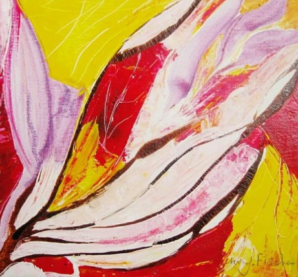 FLeur-de-tulipier-20x20-cm figuratif-acrylique-Myriam-ficher-galerie-artcolor-weitbruch