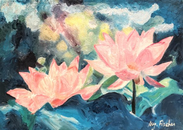 Les-lotus-acrylique-30x21-galerie-artcolor-myriam-fischer-weitbruch